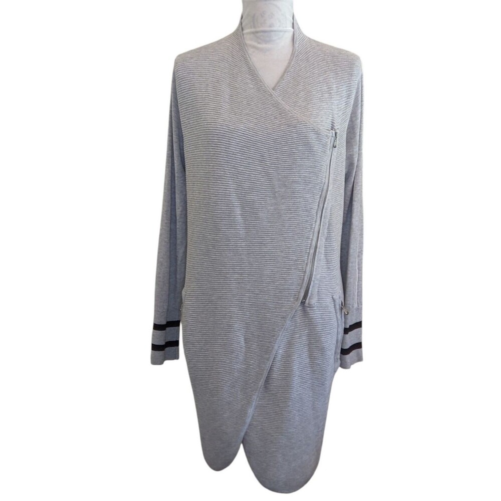 Dex Gray Long Sleeve Wrap Sweater with Asymmetrical Zipper and Zip Pockets Sz L
